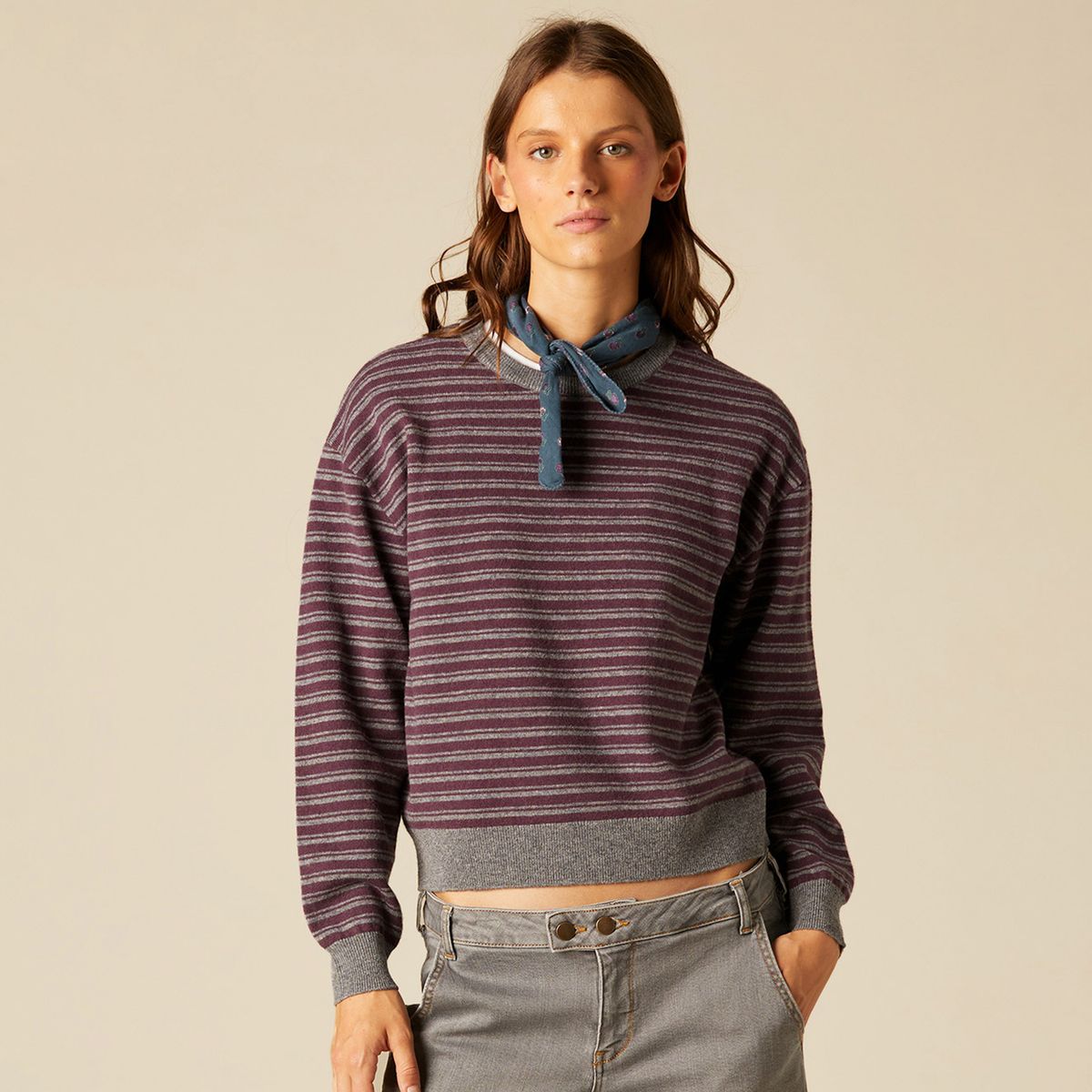 NICOLI - Sweater Striped Berry 100% Lana Mujer Nicoli
