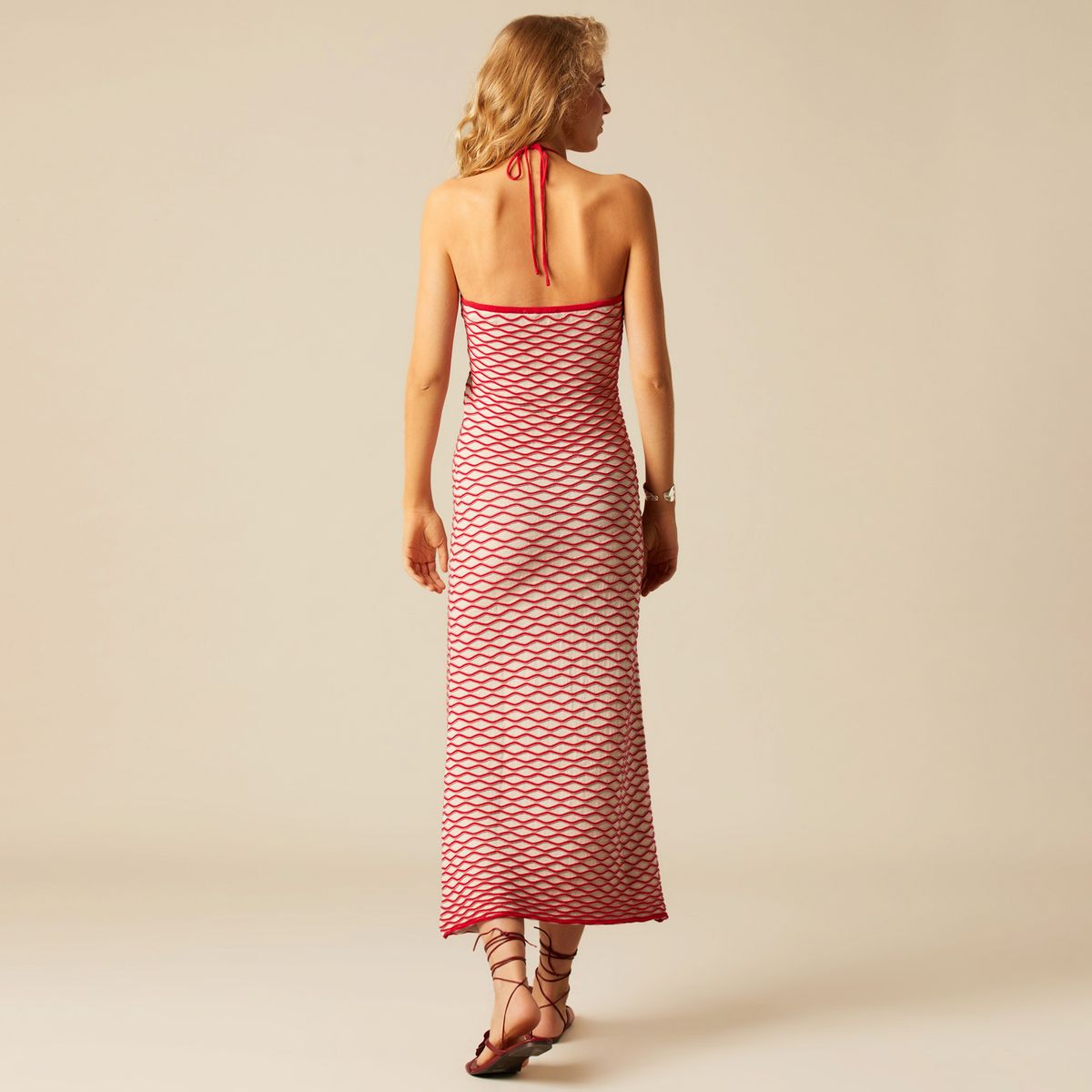 NICOLI - Vestido Halter Malha Bicolor Mujer Nicoli