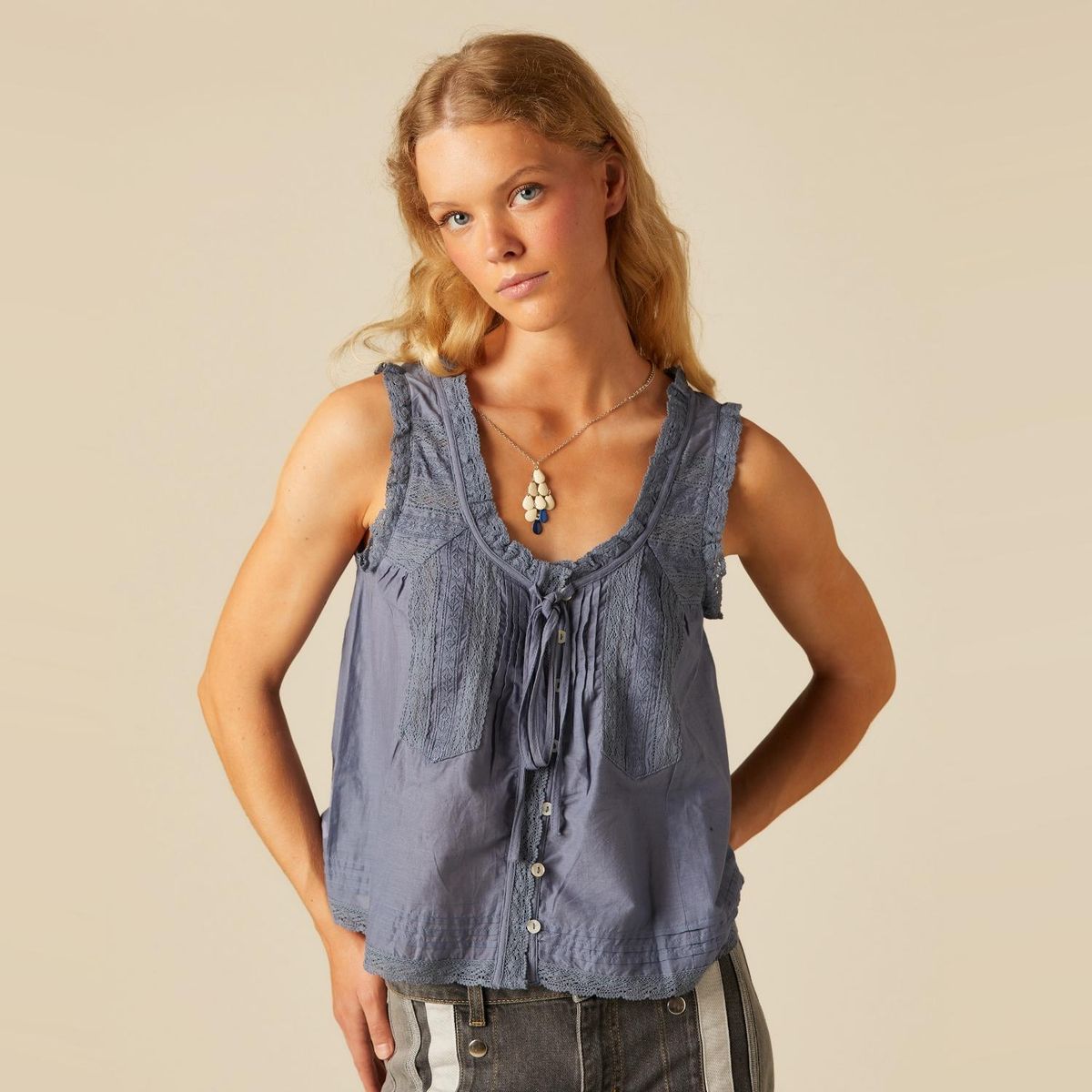 NICOLI - Top Detalle Encaje Mujer Nicoli