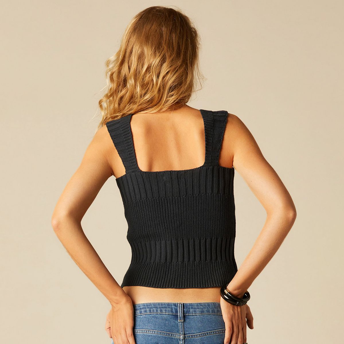 NICOLI - Top Canalé Botones Antracita Mujer Nicoli
