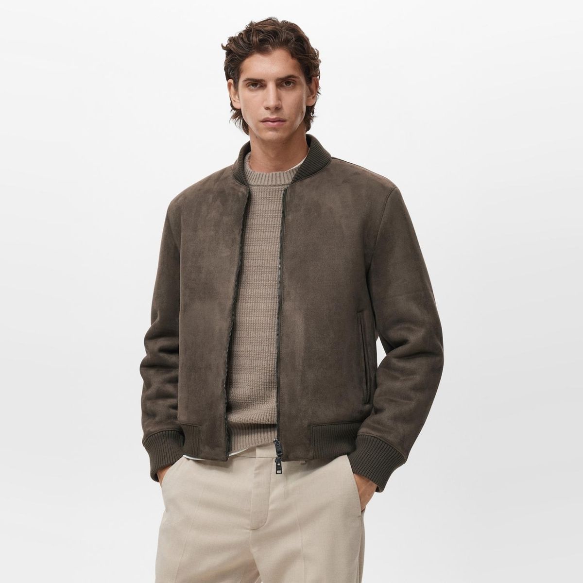 MANGO MAN - Chaqueta Bomber Efecto Gamuza Hombre Mango Man