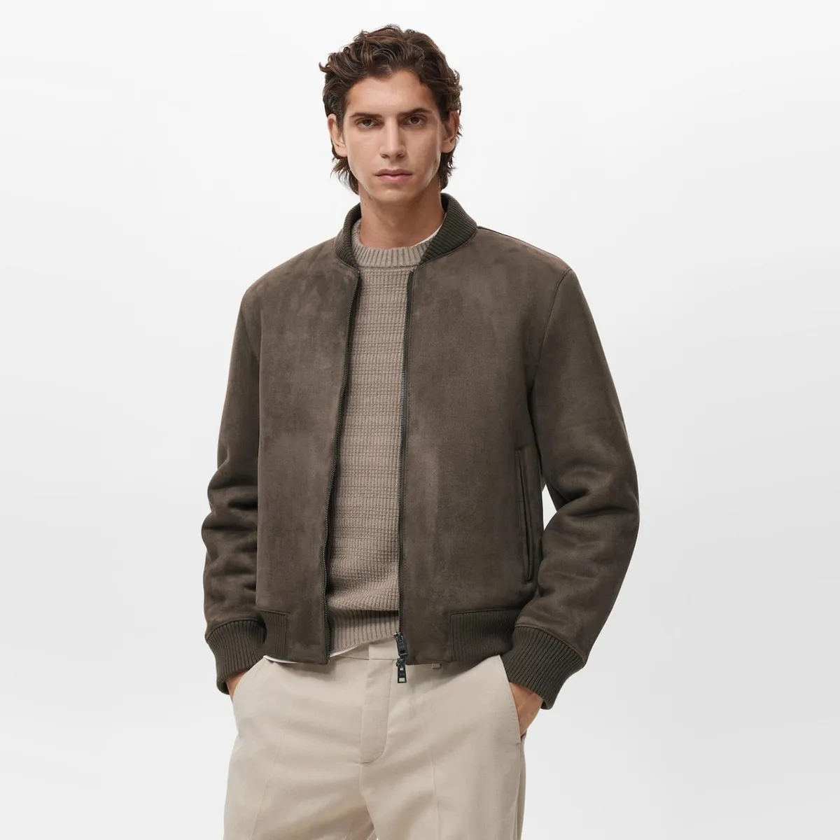 MANGO MAN - Chaqueta Bomber Efecto Gamuza Hombre Mango Man