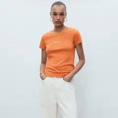 MANGO - Polera Algodón Logo Mujer