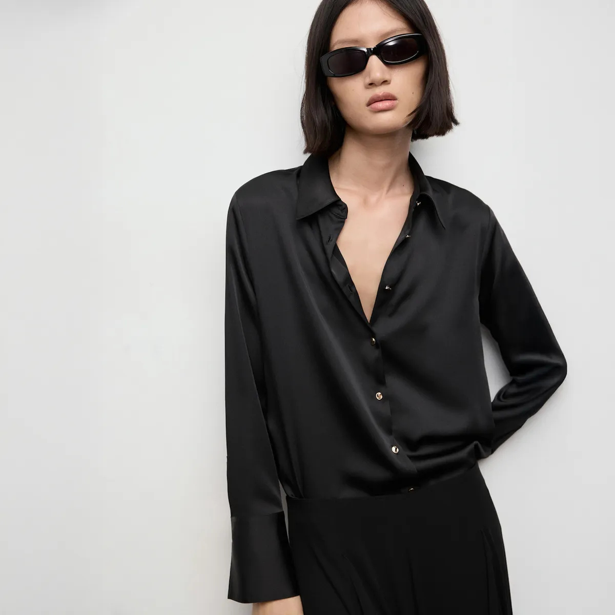 MANGO - Blusa Fluida Satinada Mujer Mango