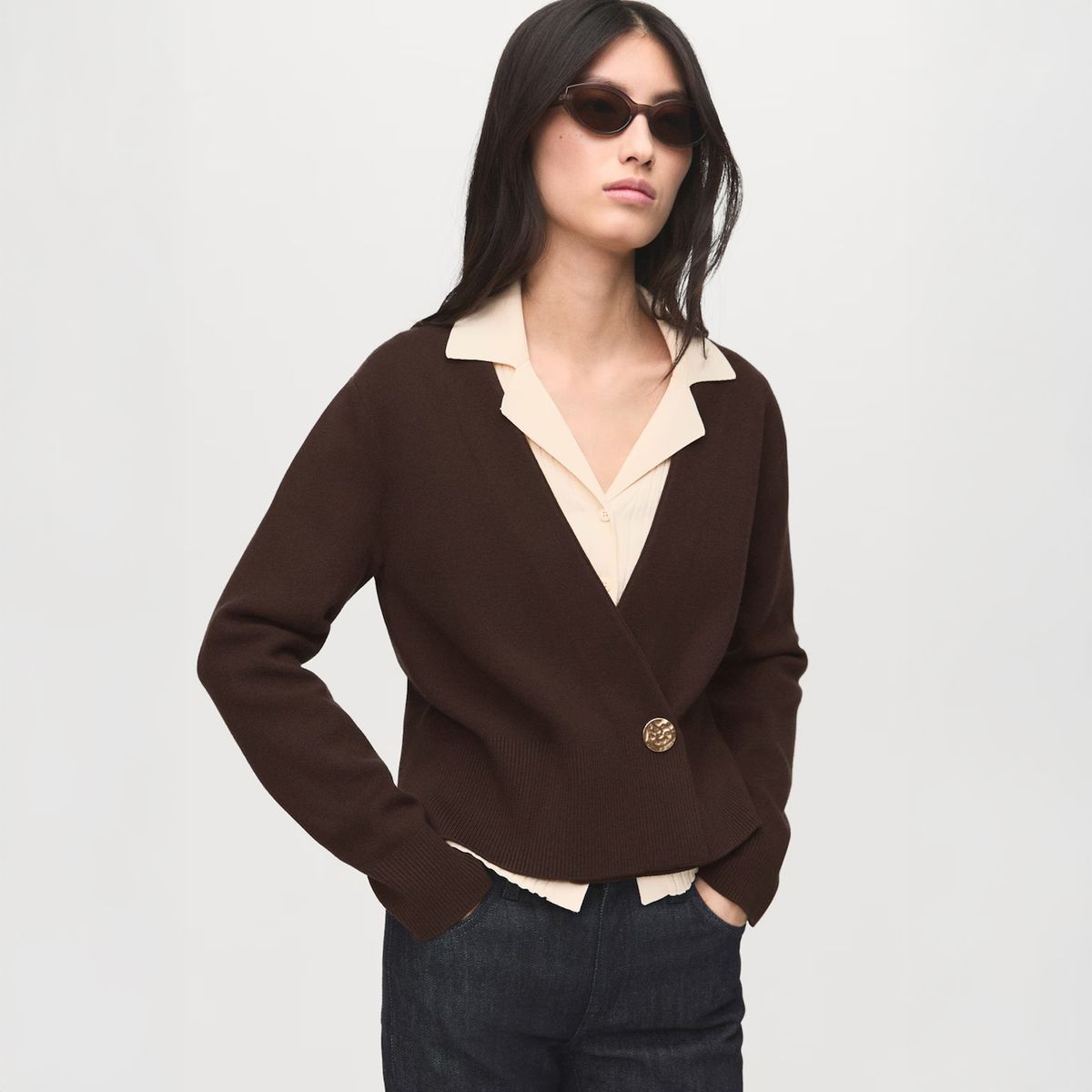 MANGO - Chaleco Cruzado Botón Joya Mujer Mango