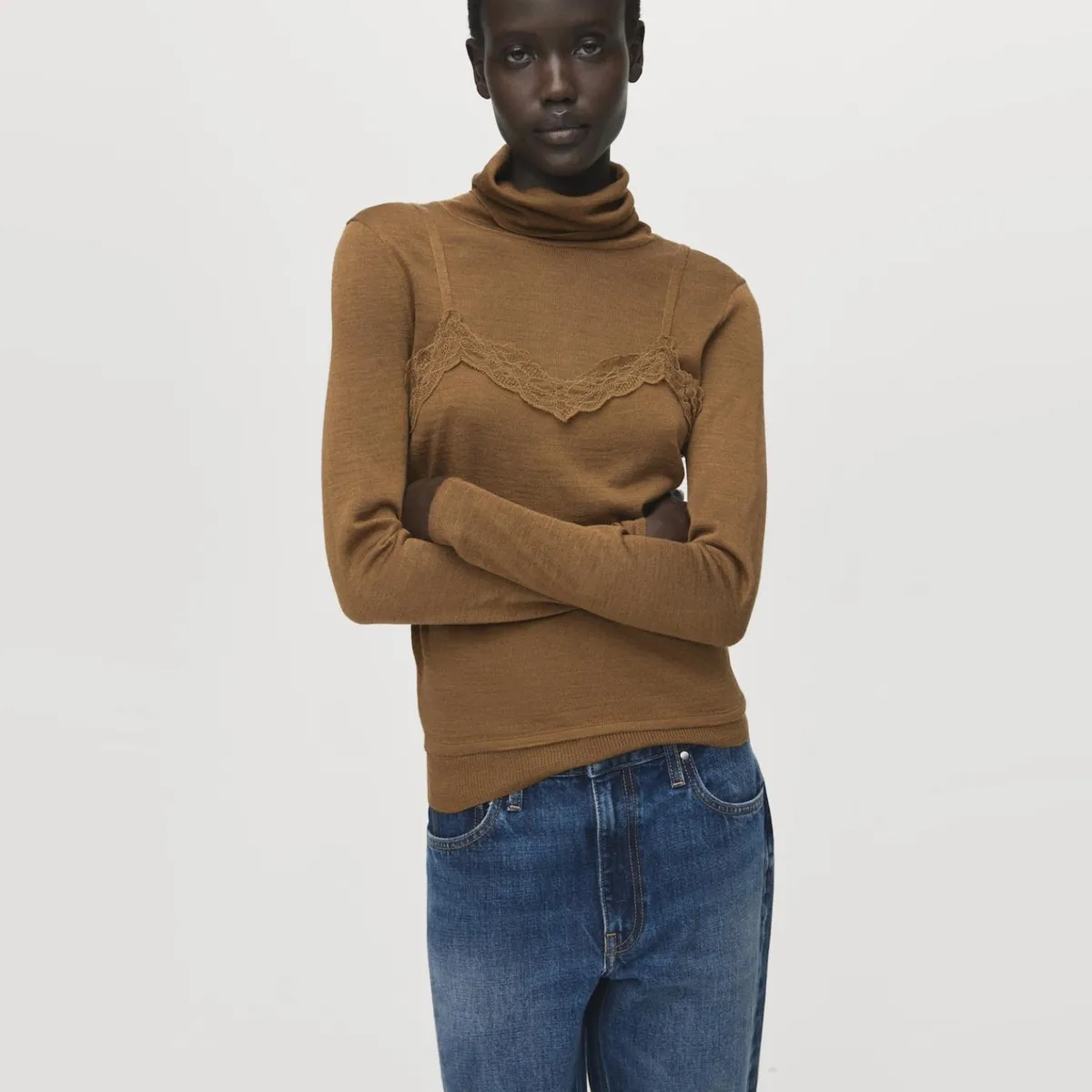 MANGO - Sweater Cuello Alto Mezcla Lana Mujer Mango