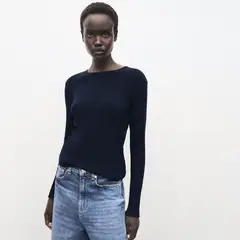 MANGO - Polera Manga Larga Canalé Mujer