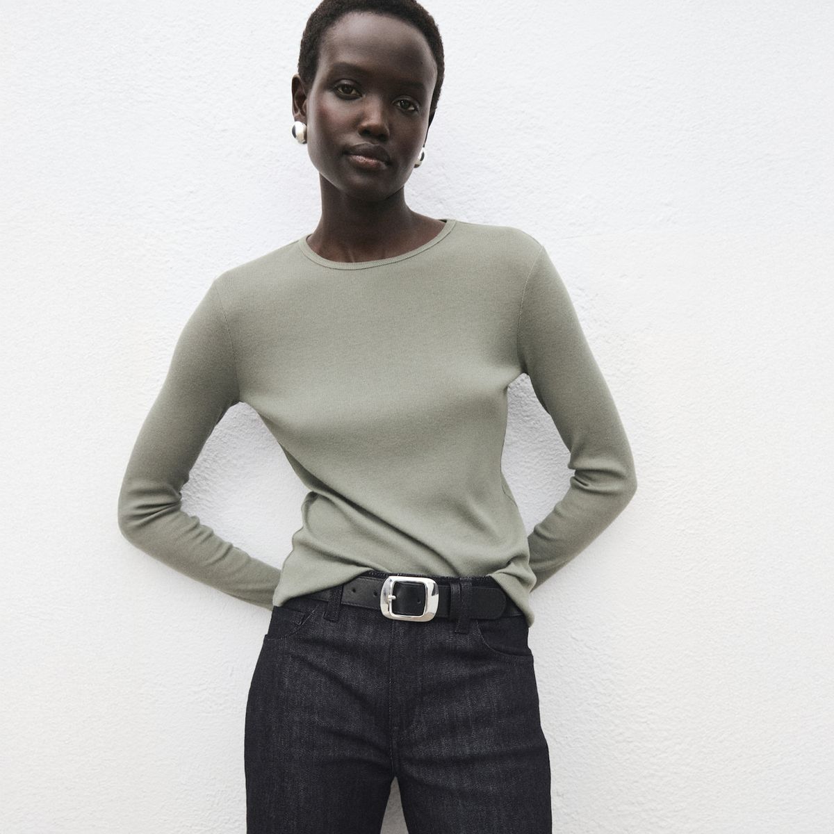 MANGO - Polera Manga Larga Canalé Mujer Mango