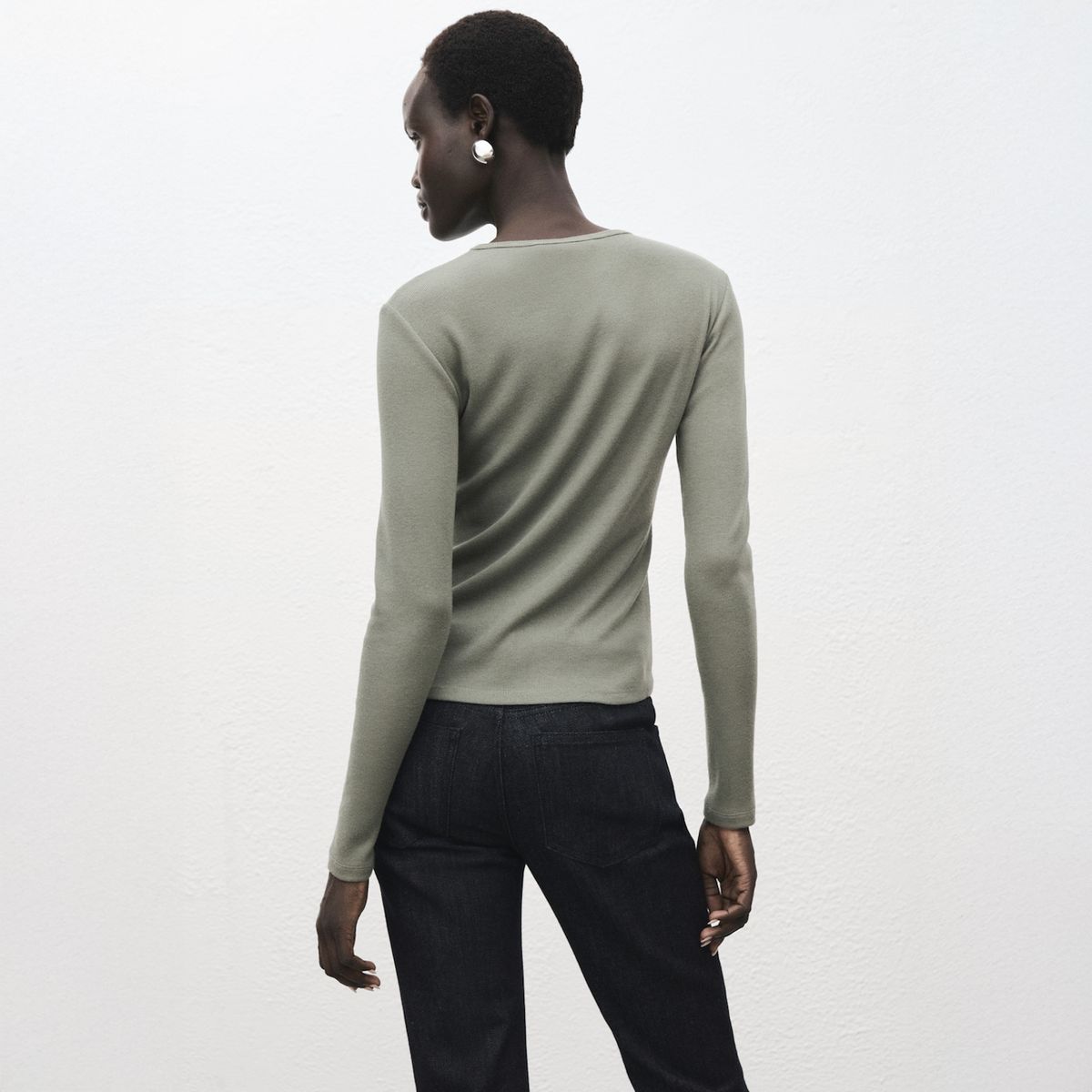 MANGO - Polera Manga Larga Canalé Mujer Mango