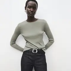 MANGO - Polera Manga Larga Canalé Mujer