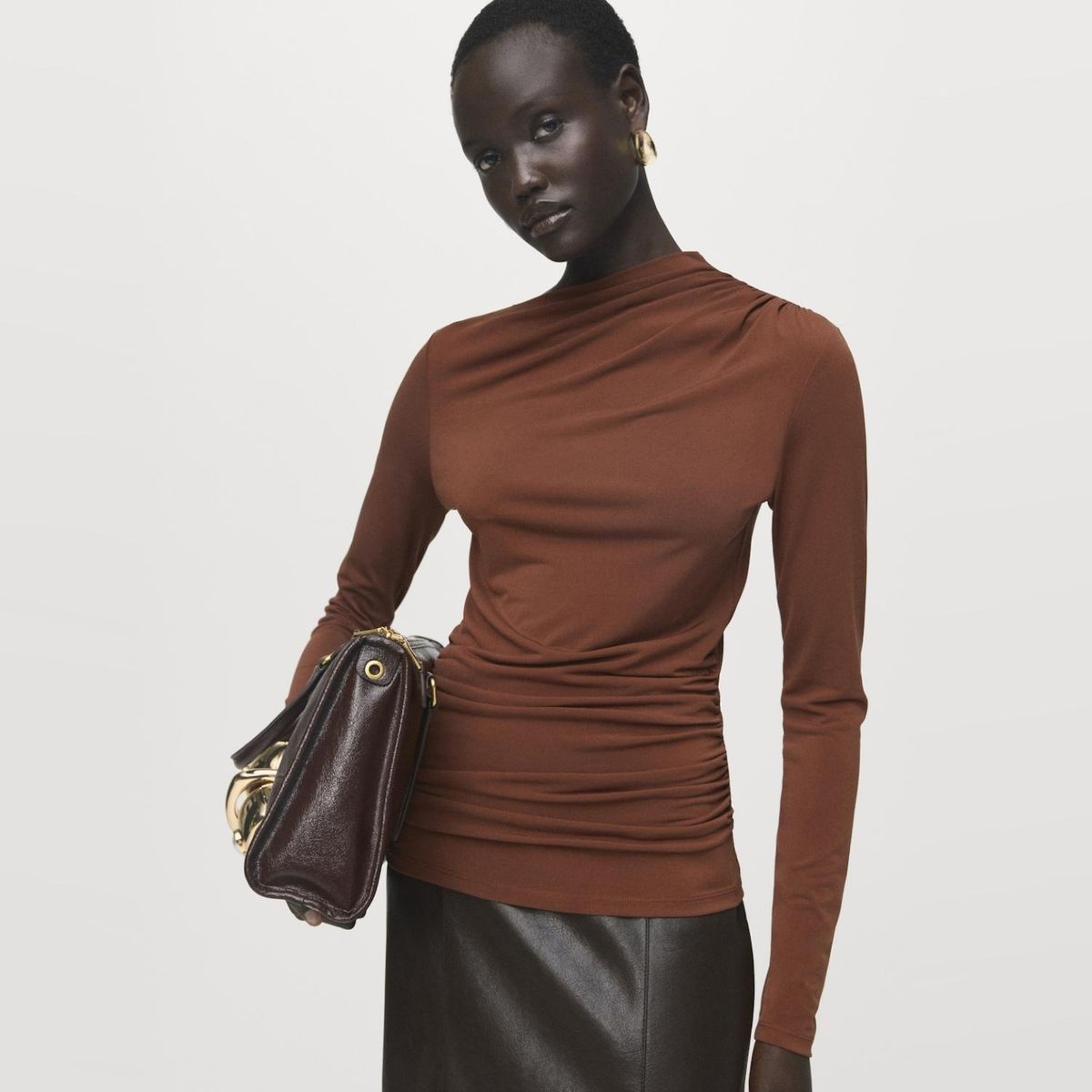 MANGO - Polera Drapeada Entallada Mujer Mango