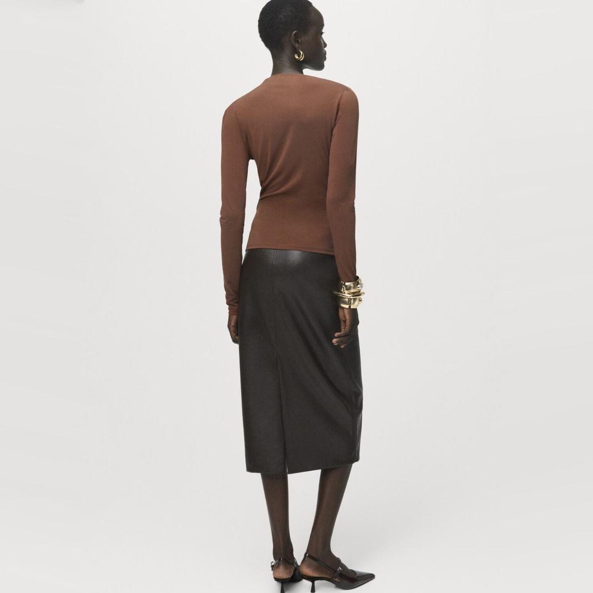 MANGO - Polera Drapeada Entallada Mujer Mango