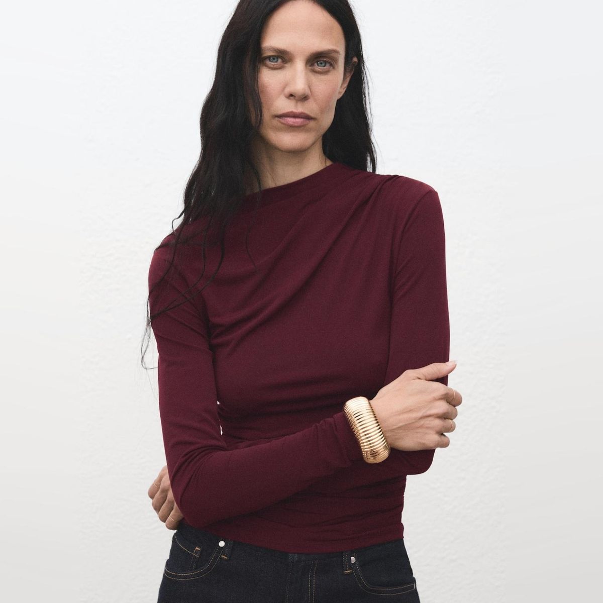 MANGO - Polera Drapeada Entallada Mujer Mango