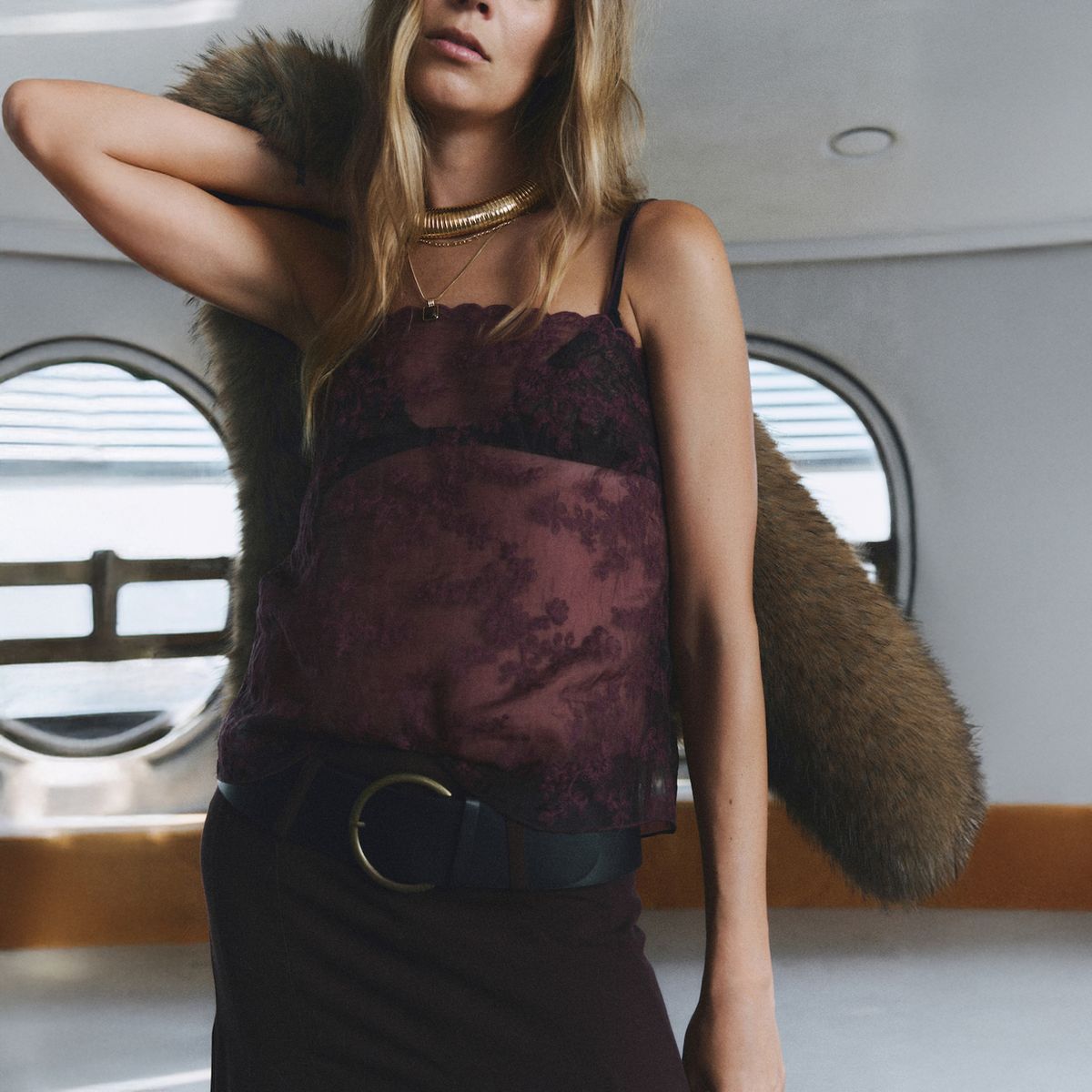 MANGO - Polera Bordado Semitransparente Mujer Mango