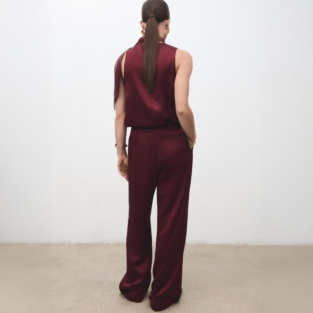 MANGO - Pantalón Wide Leg Satinado Mujer Mango