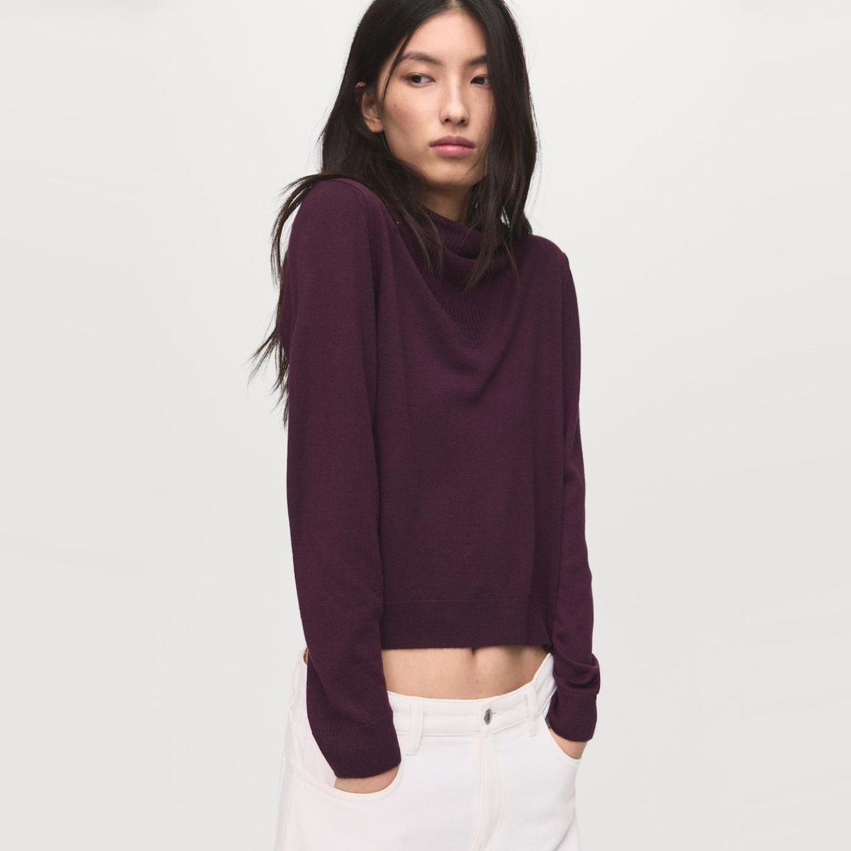 MANGO - Sweater Punto Cuello Drapeado Mujer Mango