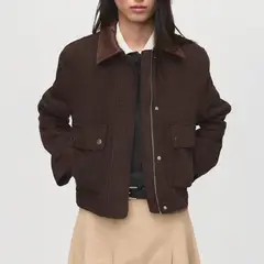 MANGO - Chaqueta Vaquera Cuello Efecto Piel Mujer