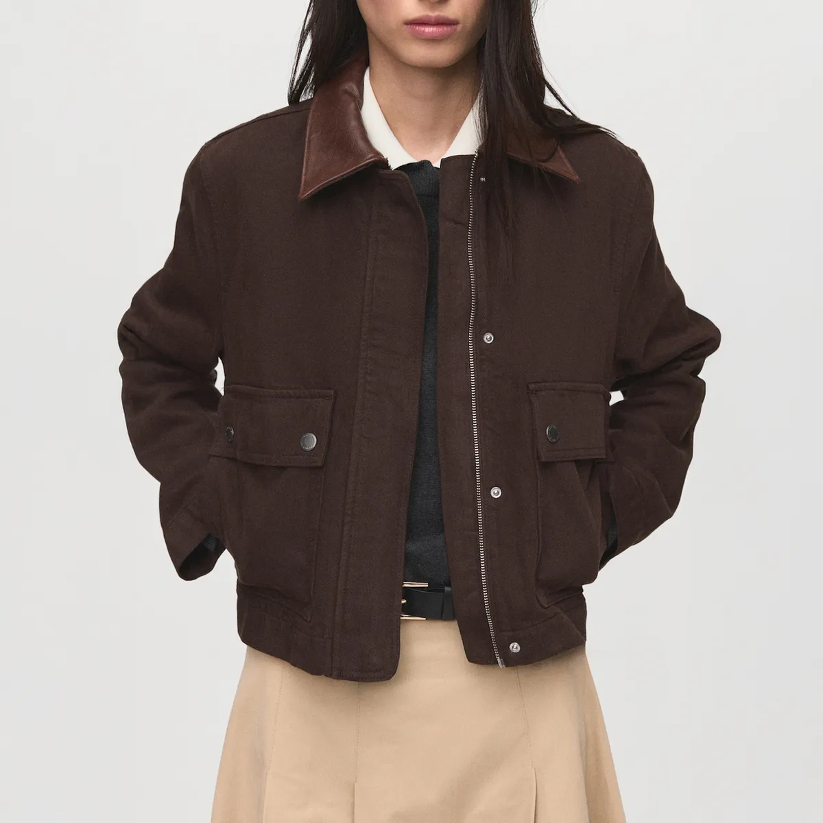 MANGO - Chaqueta Vaquera Cuello Efecto Piel Mujer Mango