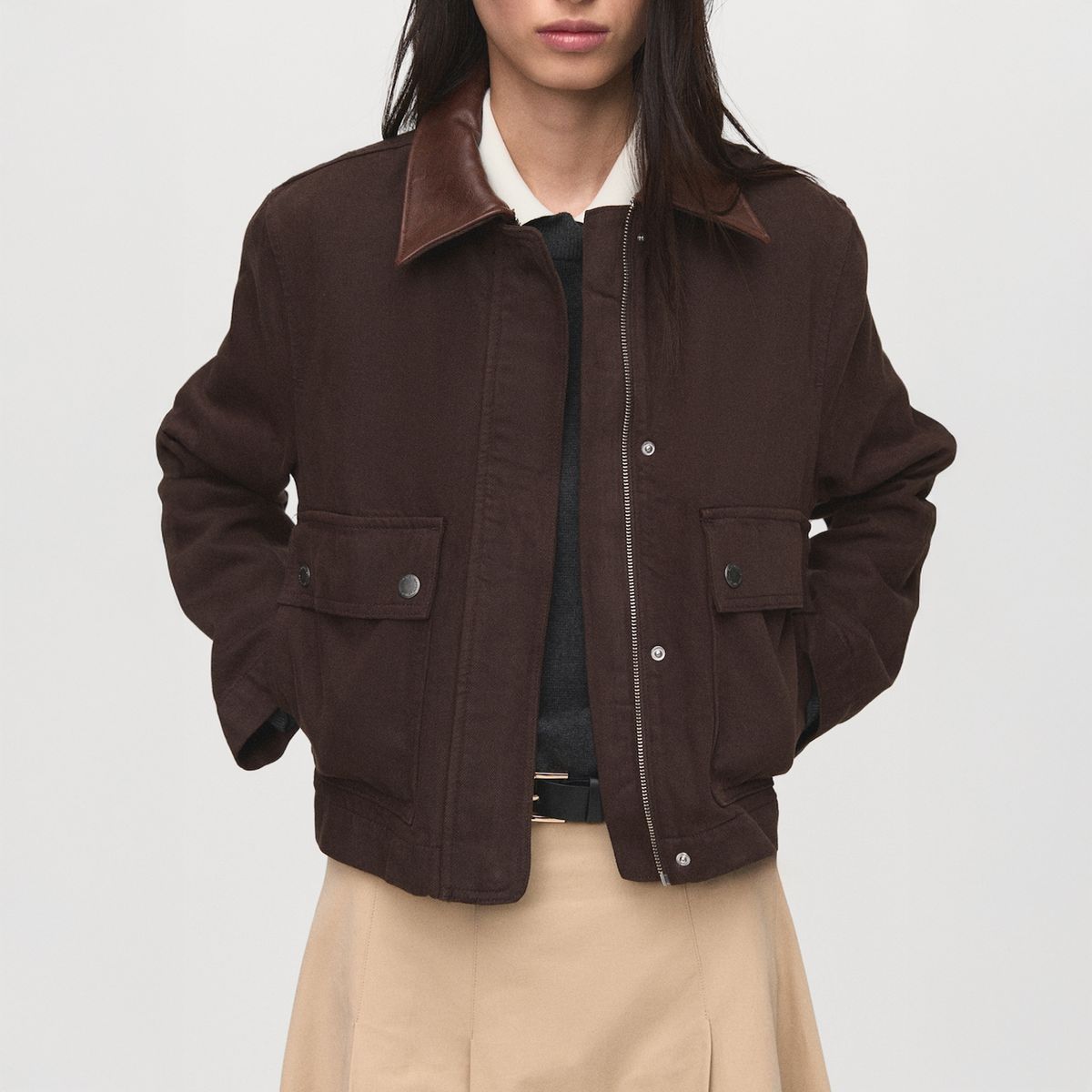 MANGO - Chaqueta Vaquera Cuello Efecto Piel Mujer Mango