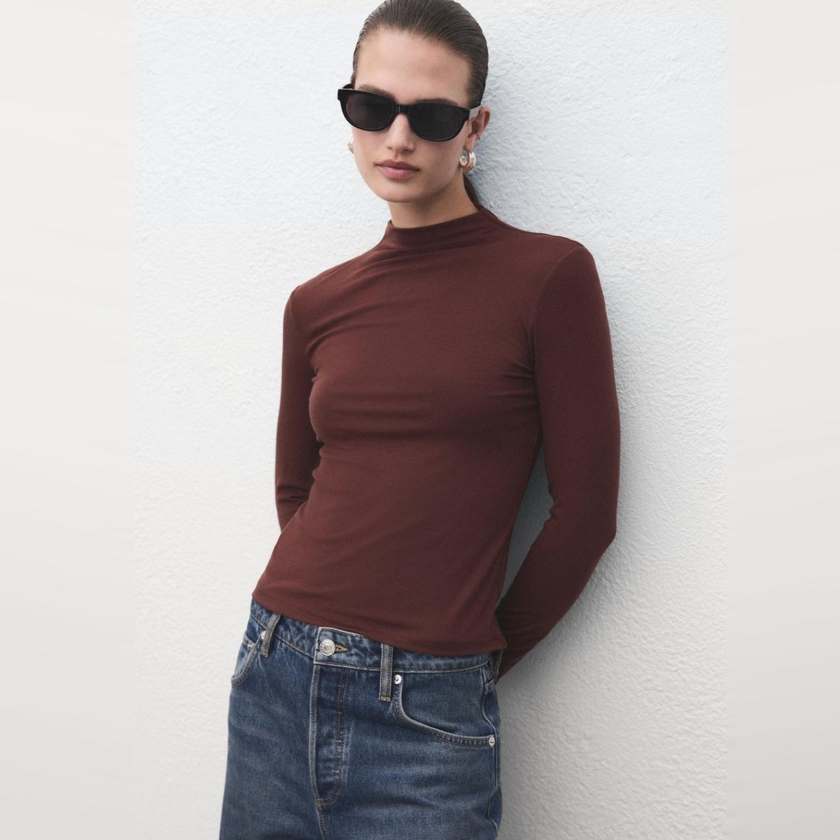 MANGO - Polera Cuello Alto Mujer Mango