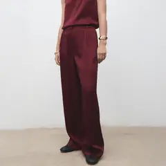 MANGO - Pantalón Wide Leg Satinado Mujer