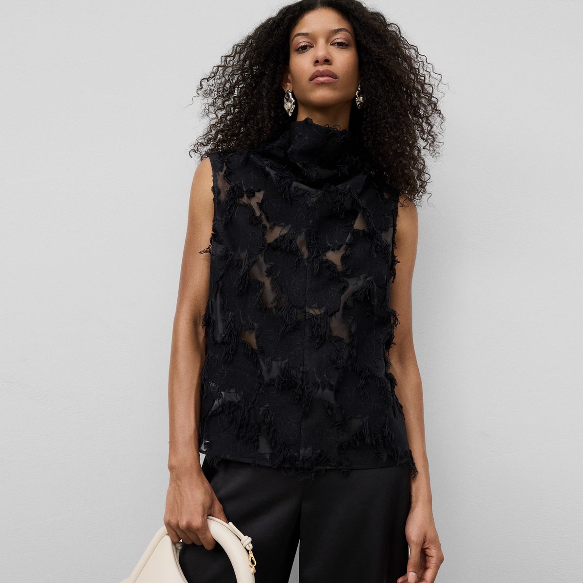 ADOLFO DOMINGUEZ - Top Semitransparente Detalle Flecos Mujer Adolfo Dominguez