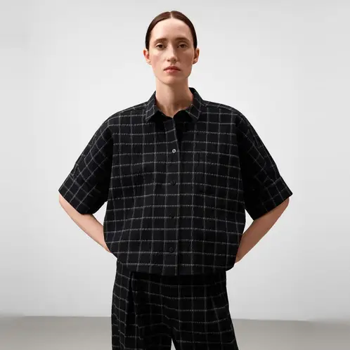 ADOLFO DOMINGUEZ - Camisa Manga Corta Cuadros Algodón Mujer