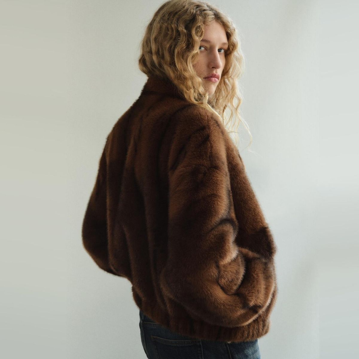 MANGO - Chaqueta Efecto Pelo Bolsillos Mujer Mango