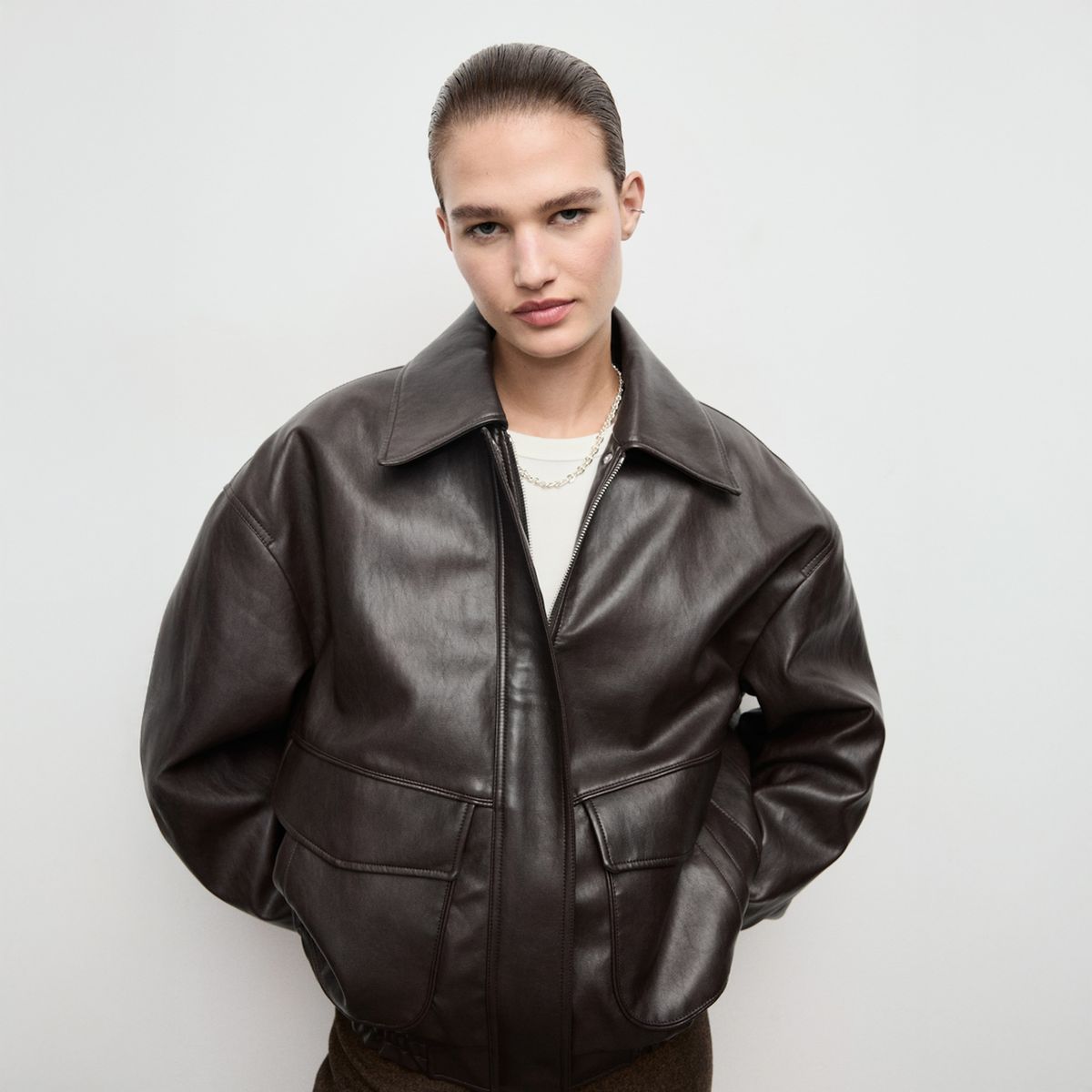 MANGO - Chaqueta Oversize Efecto Piel Mujer Mango