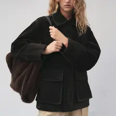 MANGO - Chaqueta Cuello Pelo Acabado Terciopelo Mujer