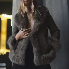 MANGO - Chaqueta Efecto Ante Pelo Mujer