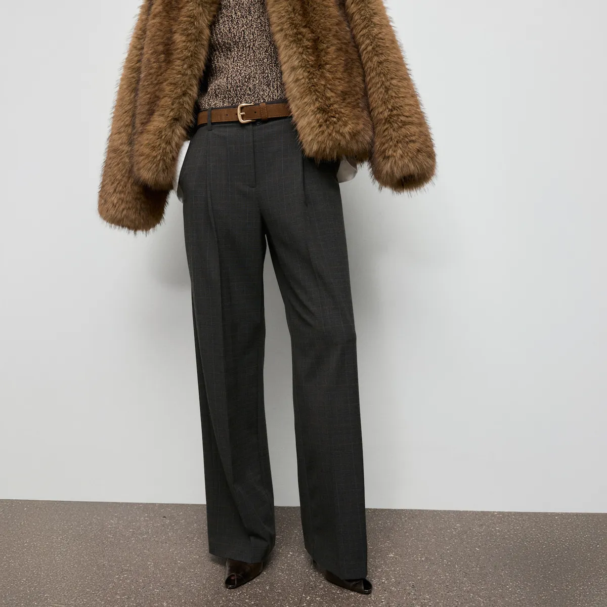 MANGO - Pantalón Cuadros Pinzas Mujer Mango