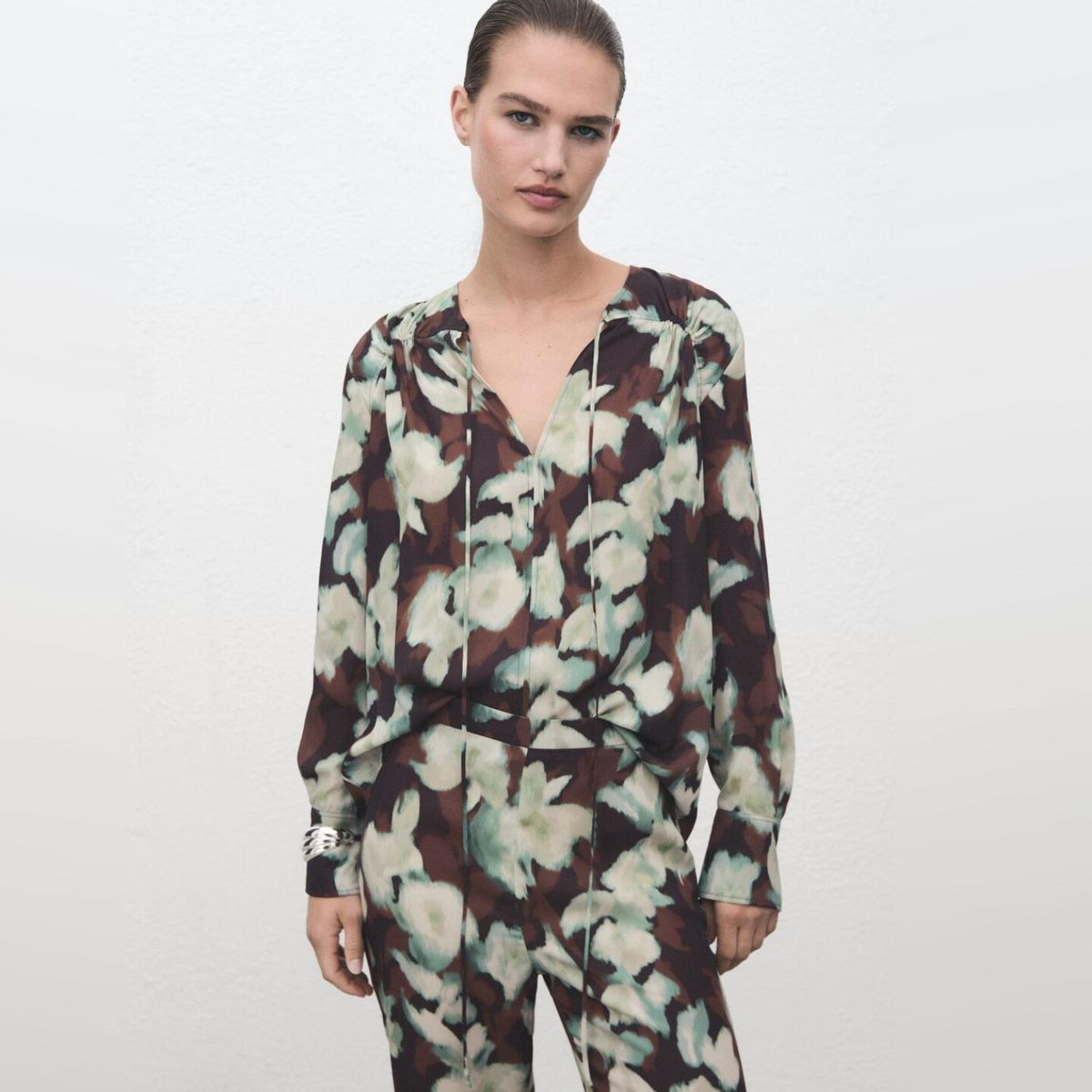 MANGO - Pantalón Flare Estampado Mujer Mango