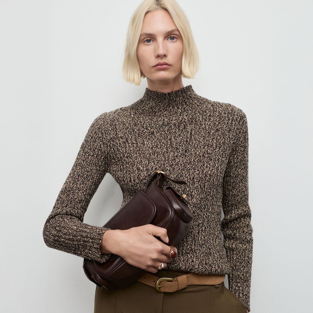 MANGO - Sweater Jaspeado Cuello Perkins Mujer Mango