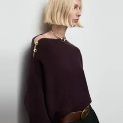 MANGO - Sweater Cuello Asimétrico Botones Joya Mujer