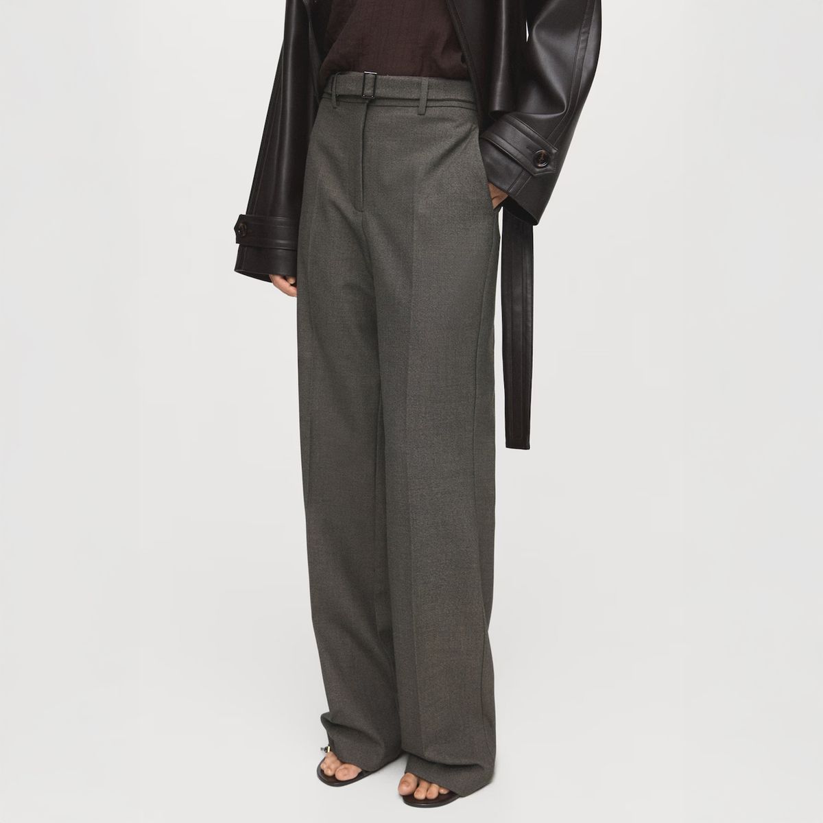 MANGO - Pantalón Recto Cinturón Mujer Mango