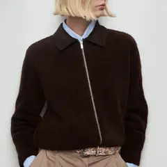 MANGO - Chaqueta Bouclé Cuello Pana Mujer
