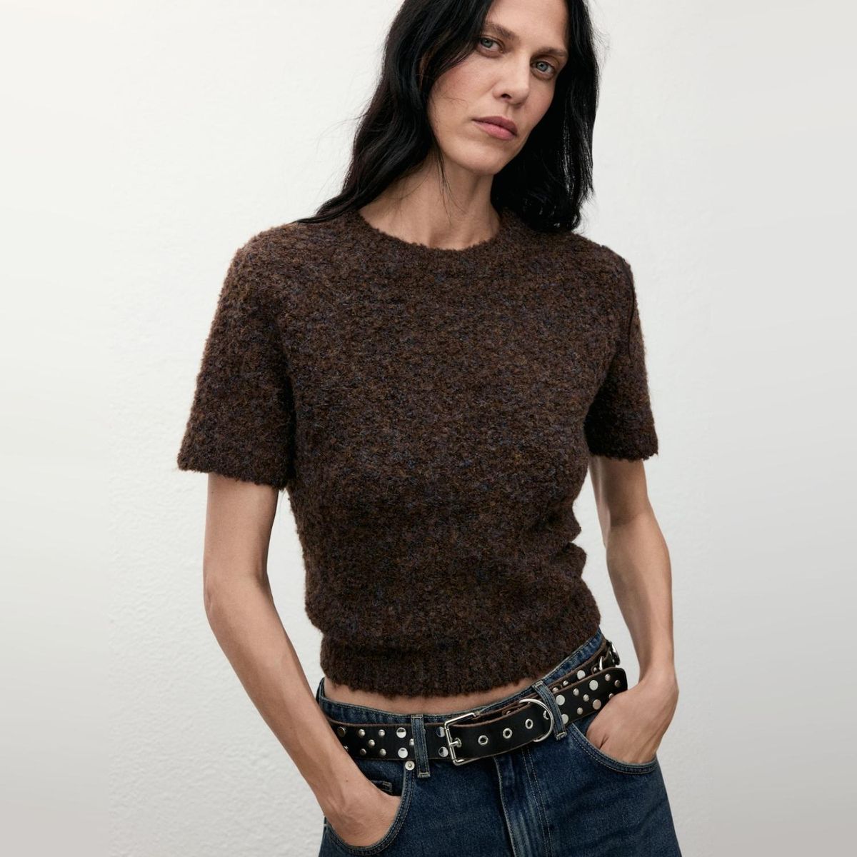 MANGO - Sweater Bouclé Manga Corta Mujer Mango