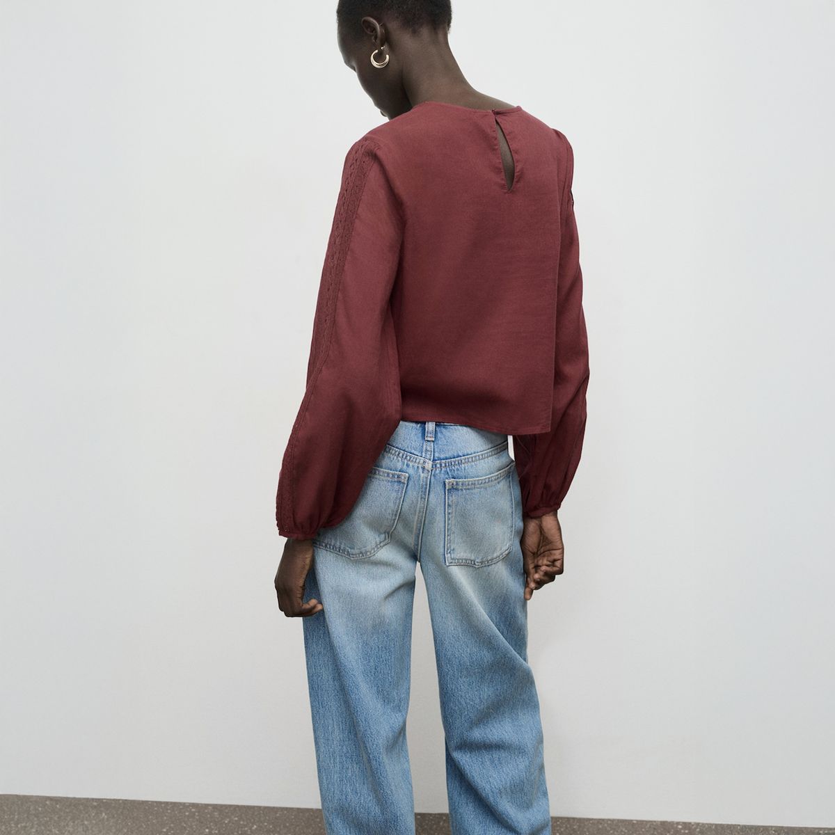 MANGO - Blusa Bordada Manga Abullonada Mujer Mango