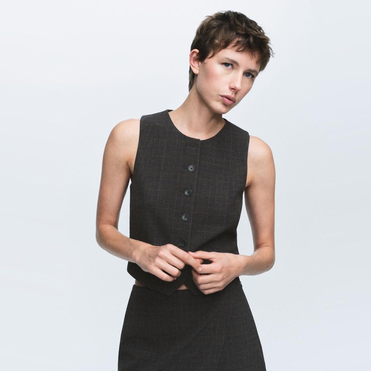 MANGO - Blazer Traje Cuadros Mujer Mango