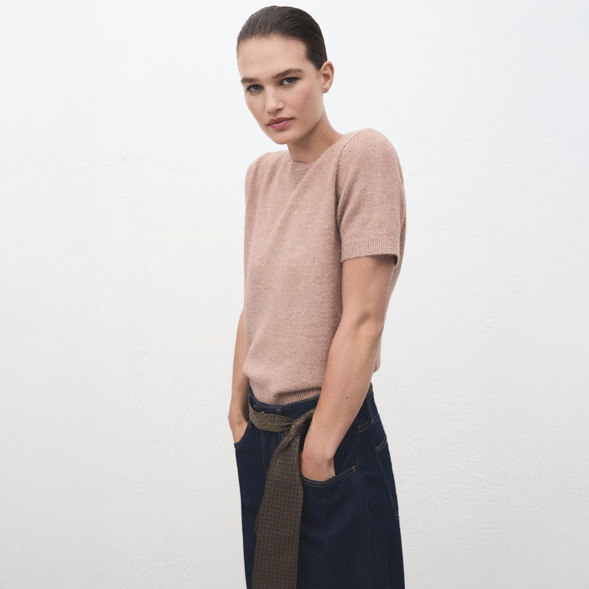 MANGO - Sweater Lúrex Manga Corta Mujer Mango