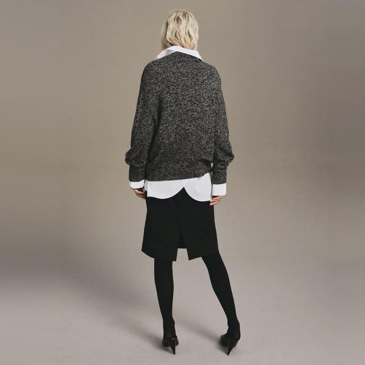 MANGO - Sweater Jaspeado Cuello Pico Mujer Mango