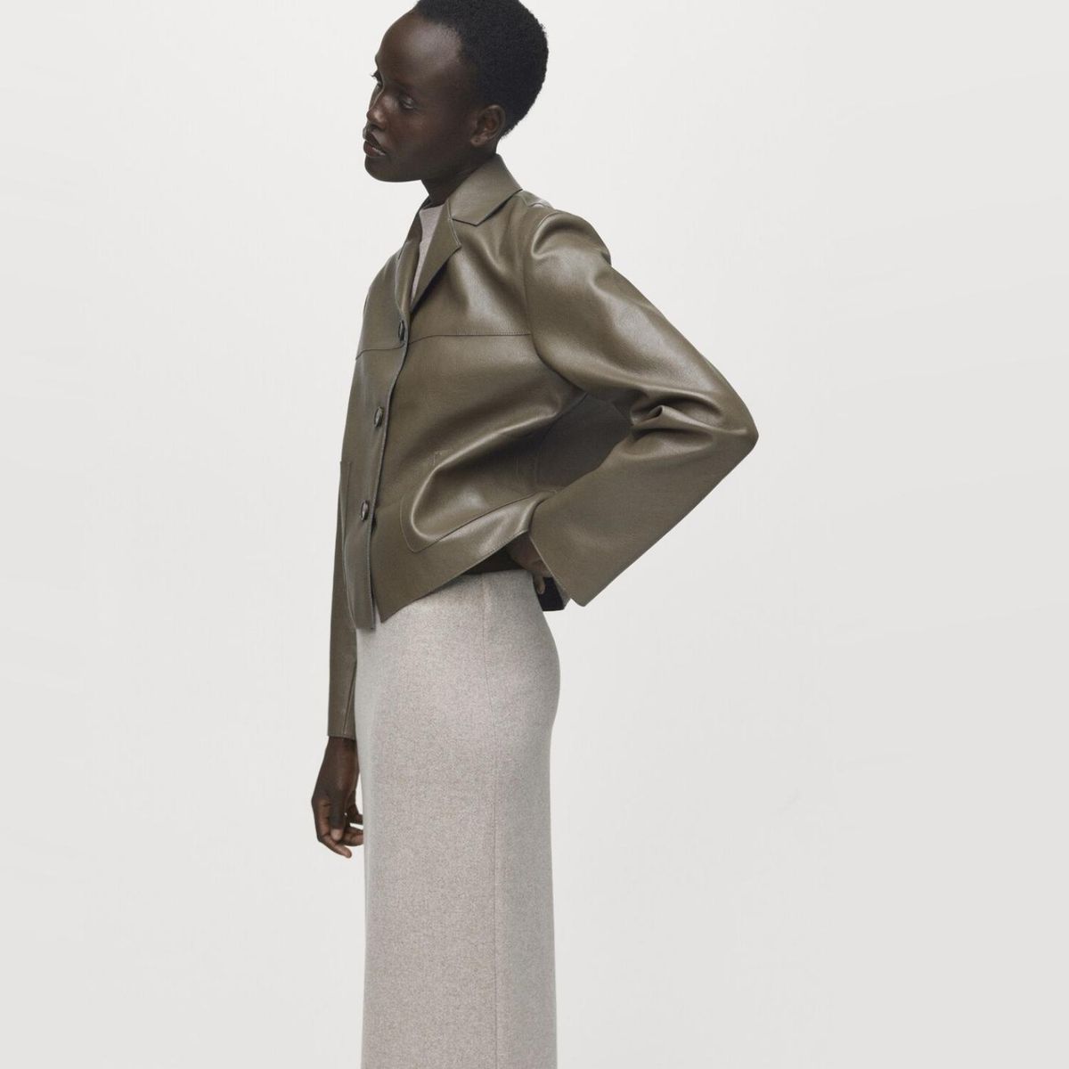 MANGO - Chaqueta Efecto Piel Bolsillos Mujer Mango