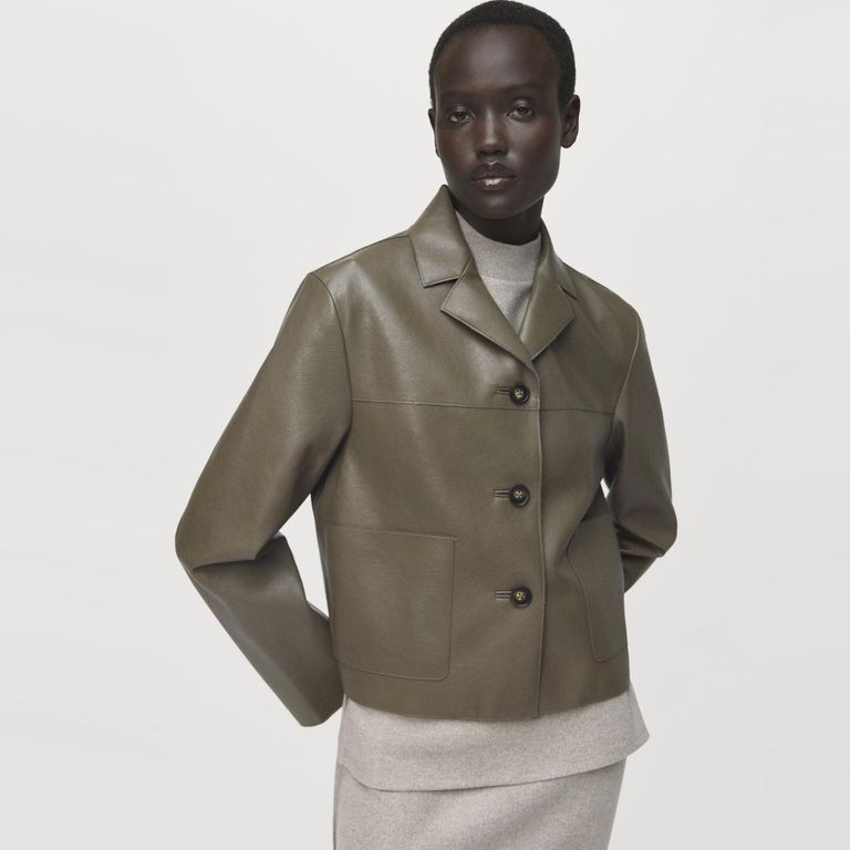 MANGO Chaqueta Efecto Piel Bolsillos Mujer