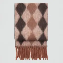 MANGO - Bufanda Rombos Terminaciones Flecos Mujer