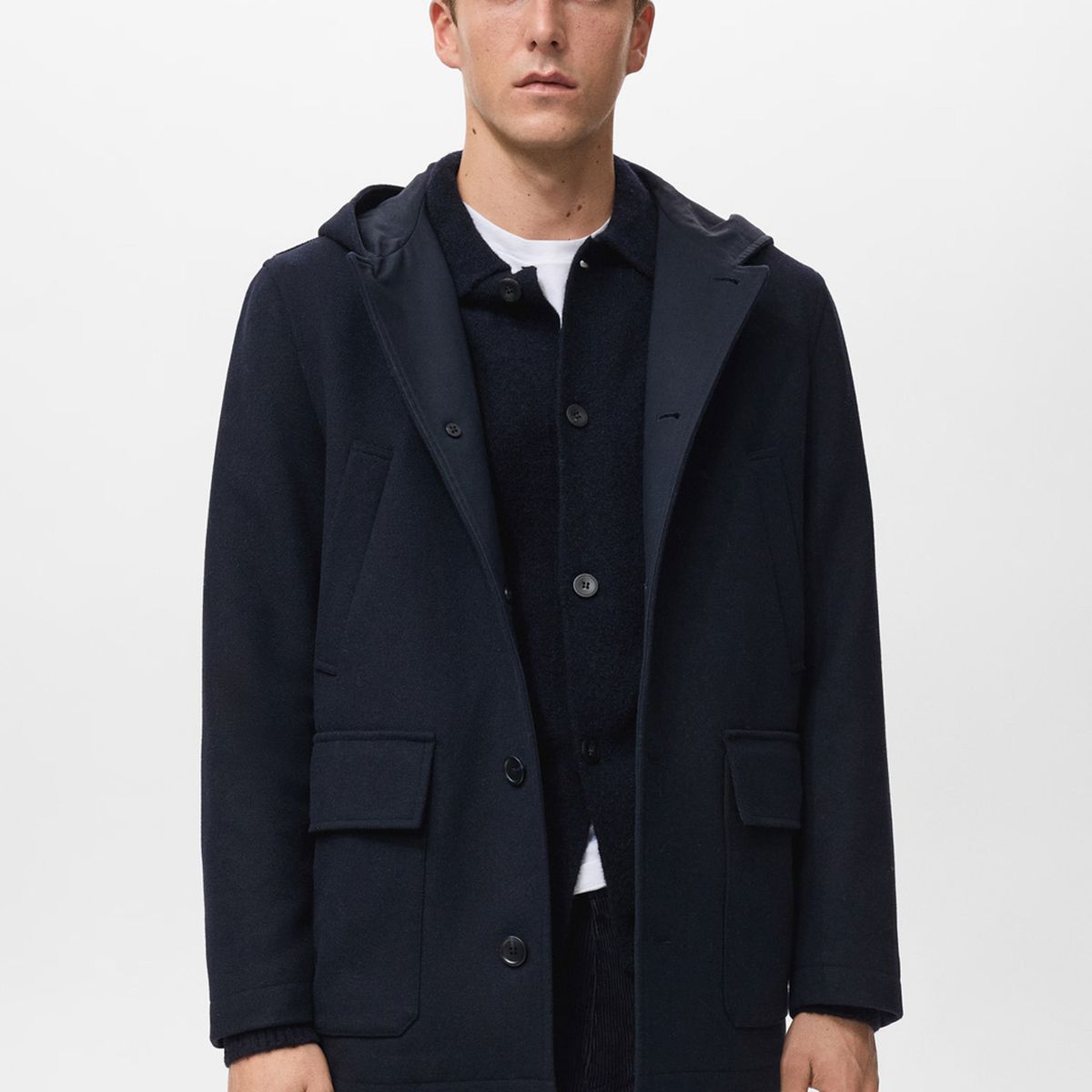 MANGO MAN - Abrigo Lana Capucha Hombre Mango Man