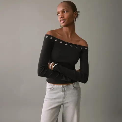 MANGO TEEN - Polera Escote Barco Tachas Mujer