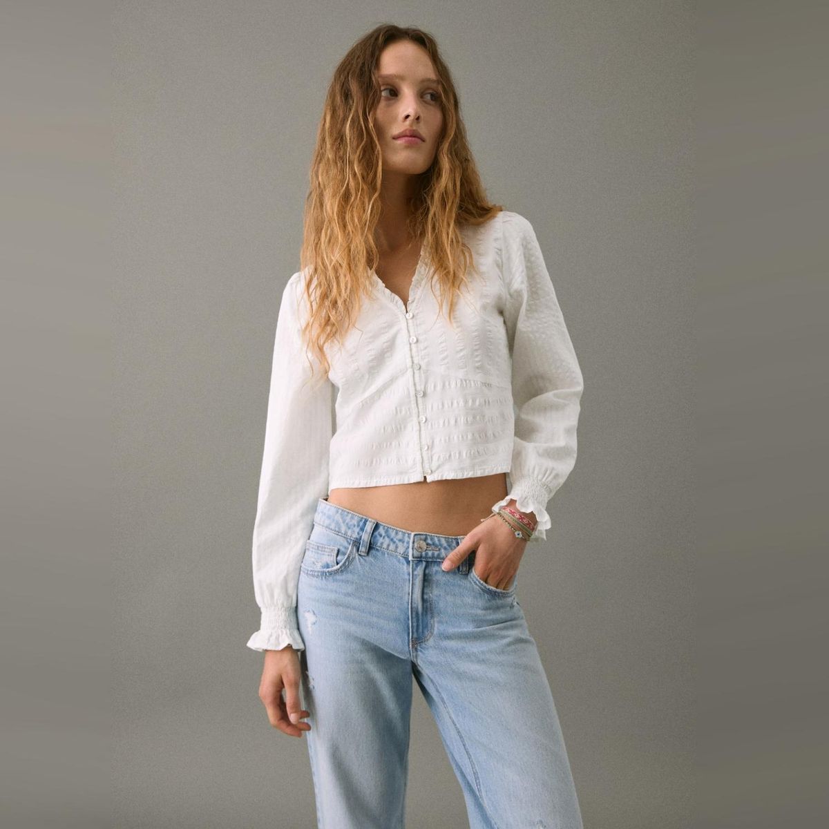 MANGO TEEN - Blusa Algodón Textura Mujer Mango Teen