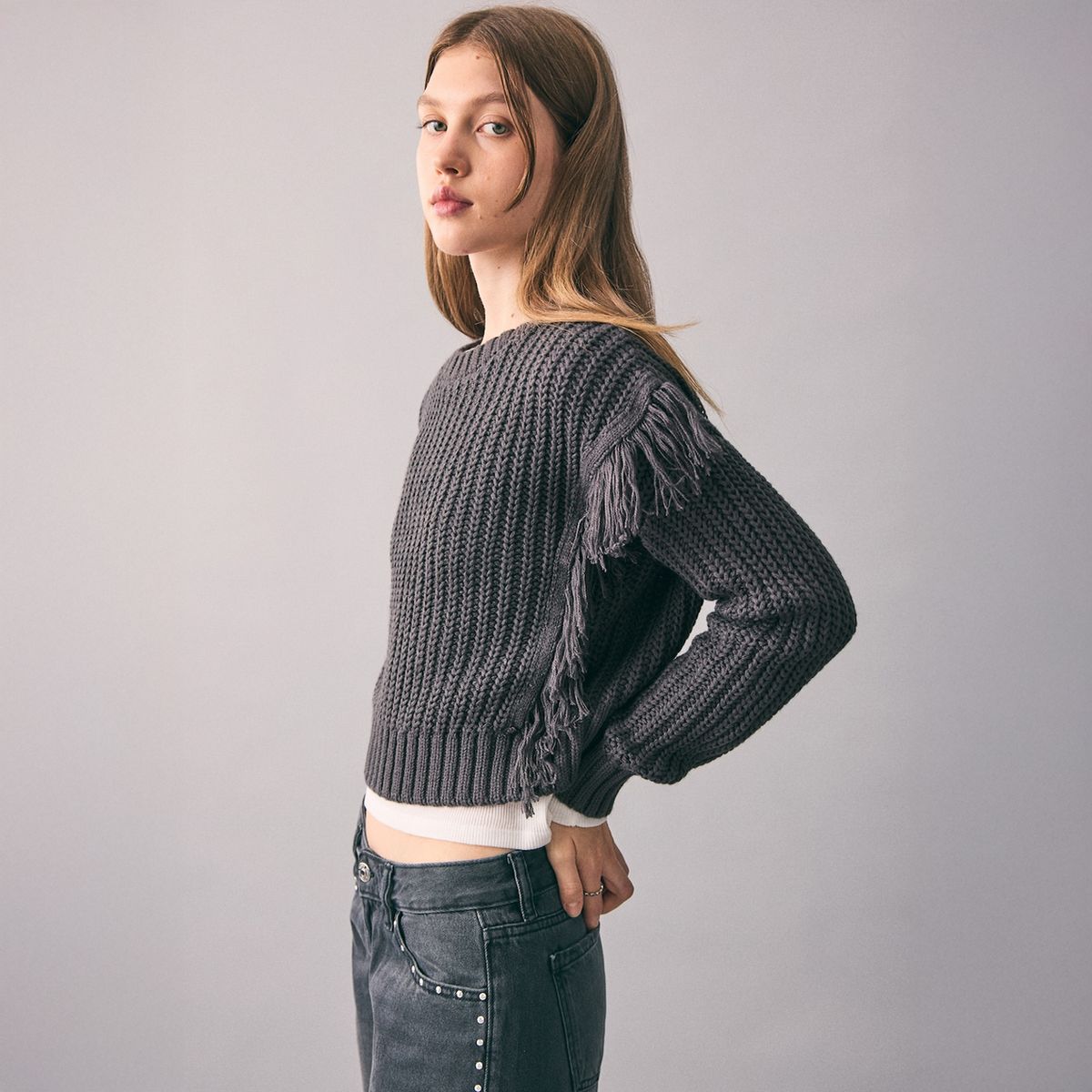 MANGO TEEN - Sweater Punto Flecos Mujer Mango Teen