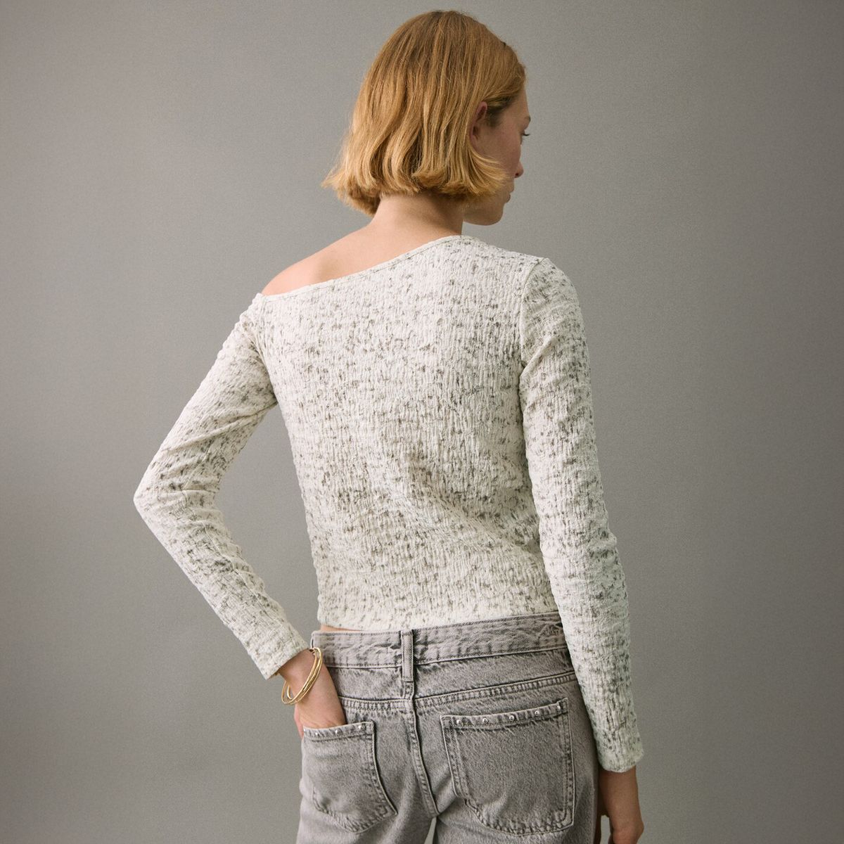 MANGO TEEN - Polera Jaspeada Cuello Asimétrico Mujer Mango Teens